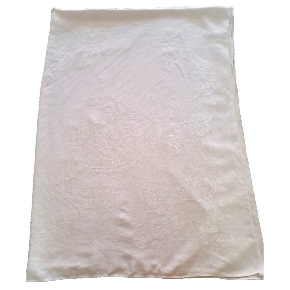 VTG Damask Tablecloth White Neo Classical Grapes Greco Roman Figures Wine 70x51